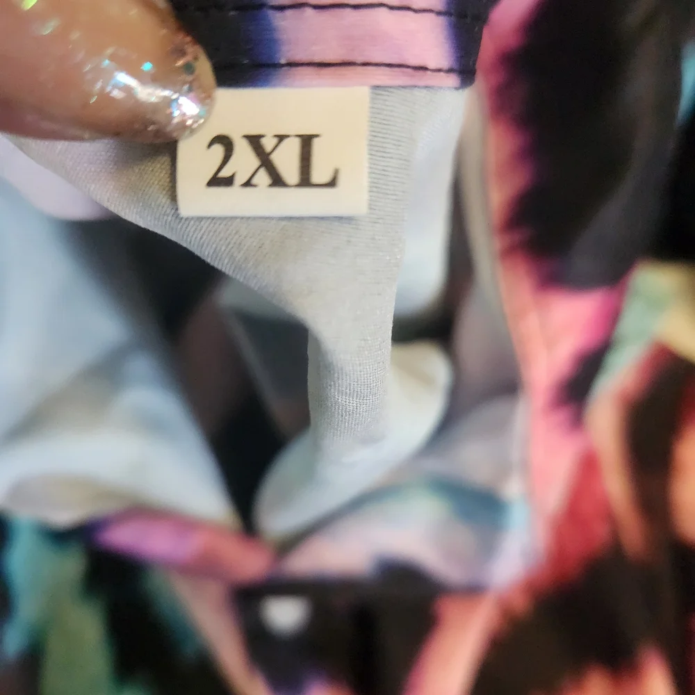 Green, Orange, Blue, & Black Colorful Leopard Print Button-Up Shirt. - Picture 8 of 9